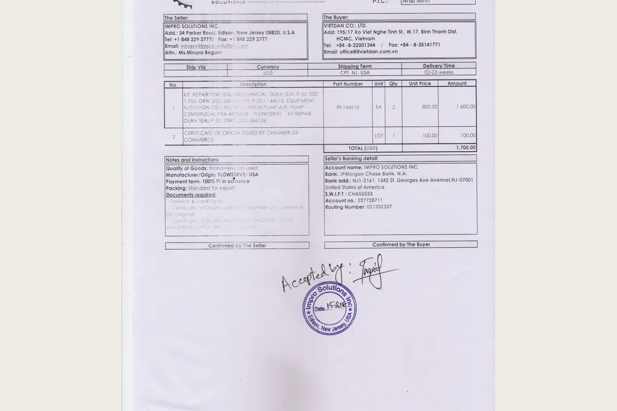 Sasles contract. for pumps, water treatment and process equipment, team-handled supply reference